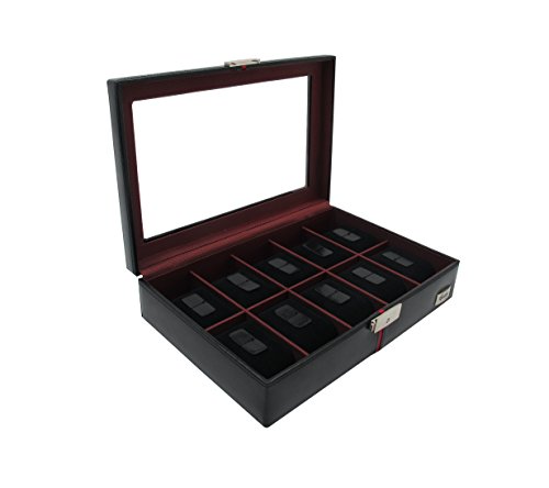 Cordays -Uhrenbox Deluxe für 10 Uhren. Handgefertigt in Leder mit Glasvitrine und Schloss. Sammler Schmuckkästchen in Premium Qualität