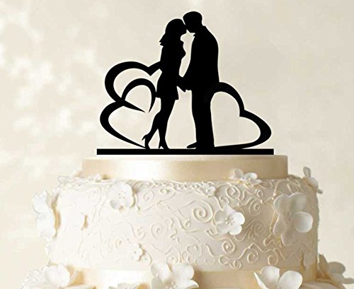 Hochzeits-Paar Kuchendeckel mit Herz Personalisierte Mirroe Cake Topper Color Option Verfügbar 6 „-7“ Zoll breit - 3