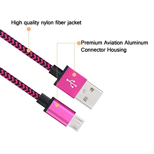 DaoRier Micro USB Kabel Datenkabel Android USB Cable 1m Handy Ladekabel USB A Stecker auf Micro USB Metallstecker Nylonmantel Nylon Geflochtenes für Samsung Galaxy S5 S6 S7 Huawei Rose Rot 3 Stück - 4