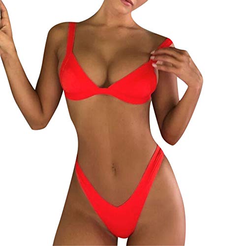 Bikinis Mujer,Dragon868 Simple Estilo de Las Mujeres Vendaje Bikini Conjunto Push-up Traje de baño brasileño(Rojo,M)