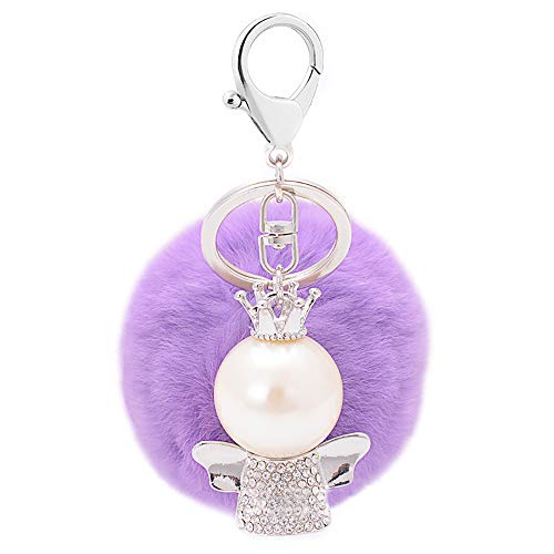 Preisvergleich Produktbild KDSANSO Plüschball-Schlüsselanhänger,Pom Pom Schlüsselanhänger Engel Dekoration Tasche Anhänger Zubehör Handtasche Geldbörse Schlüsselbund,Lila 14cm