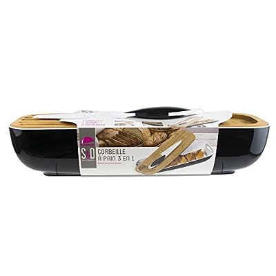 Saveur et Degustation KA1084N/WEB Corbeille/Planche à pain/Couteau ABS/Bambou Noir 40 x 12 x 8,50 cm