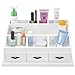 Popamazing Wooden Desk Makeup Organiser Cosmetic Holder Make Up Brush Cotton Pads Storage Drawers Dressing Desk Table Tidy Organiser/Box/Case/Caddy (White)
