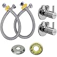 Jagger Turbo Angle Valve W/ Connection Pipe,Wall Flange & Teflon Tape,Connection Pipe For Geyser Wash Basin Bathroom Toilet W/ Angle Valve Set Of 2(2) Angle Valve W/ Connection Pipe(2)-Stainless Steel