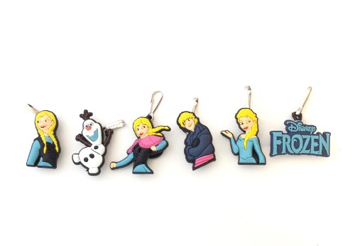 6 pcs Frozen Caroon Zipper Pull Charms for Jacket Backpack Bag Pendant - Anna Olaf Snow Queen Hanz