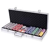 【Komplettset】Alukoffer, 300 Pokerchips in 7 Farben, 2 Sets Pokerkarten, 5 Würfel und 1 Händler-Chip