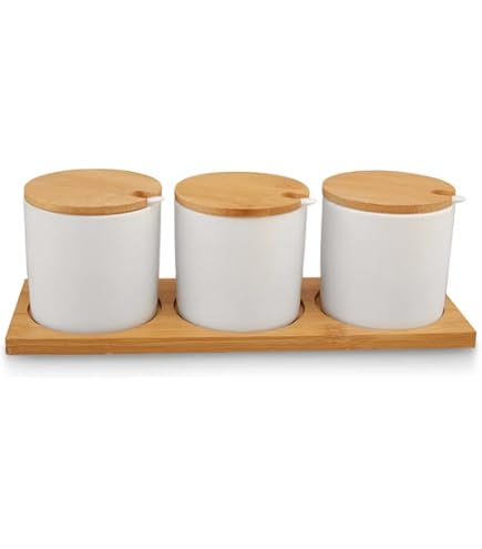 Produktbild von MAGICVOGEL Keramik Gewürzdose Mit Deckel Und Löffel - Weiß, 8x8 Cm, Für Zucker, Salz, Gewürze, Café & Küche