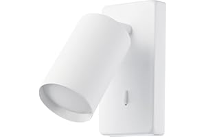 Modern Designer LED Powered Matt White Compact Metal Adjustable Spot Wall Light Fixture with Switch Button | 5w = 35w | 350 Lumens | 3000k Warm White LED by Happy Homewares