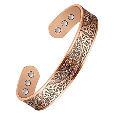 Jeracol Copper Magnetic Bracelet For Men Women,tree Of Life 100% Solid Copper Cuff Bangle With 6 3500 Guass Magnets,adjustable Size Brazaletes With Jewellry Gift Box