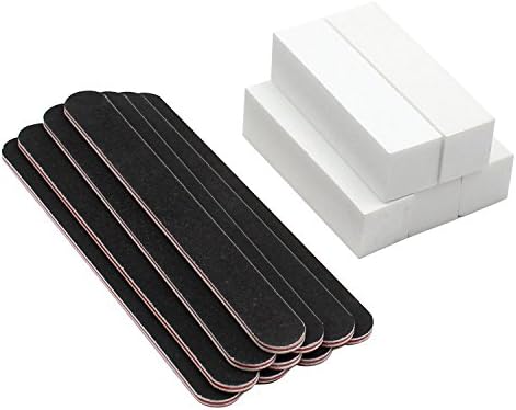Almondcy Professional Nail Files Washable Double Sided Emery Boards 10 Pieces and Buffer Sanding Block File Nail Art Manicure Tools 5 Pieces (Black &amp; White)