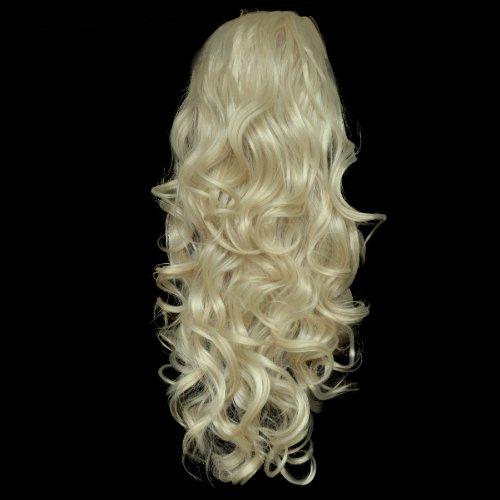 Ladies 3/4 WIG Half Fall Clip In Hair Extension CURLY Light Blonde #613