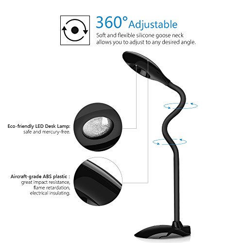 TopElek Dimmbare LED Schreibtischlampe Touchfeld Augenschutz Tischlampe (4W, 3-Level-Helligkeit, Schwarz) zum Lesen, Arbeiten, Lernen, Zuhause, Büro, Bibliothek. - 3
