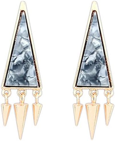 Granite Grey Geometric Triangular Spike Riveted Gold Tone Drop Earrings