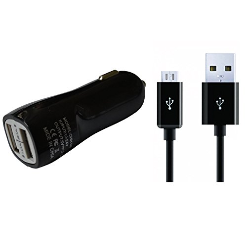 Dual USB KFZ-Ladeadapter 2.1 A Schnellladegerät + 1 M MicroUSB Ladekabel passend u.A. für Samsung, LG, Sony, Huawei, Nokia, HTC in schwarz von OKCS