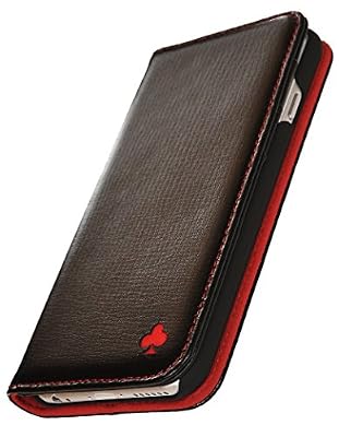 PORTER RILEY - Étui iPhone 8 / iPhone 7 en Cuir Véritable. Housse premium fine en cuir véritable avec socle rabattable / coque / etui / portefeuille pour iPhone 7 / iPhone 8 (noir et rouge)
