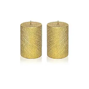 Maxime Candles Wax Decorative Candles (10.5 cm x 8.5 cm x 5.5 cm, Golden, Set of 2, MR173/Golden)