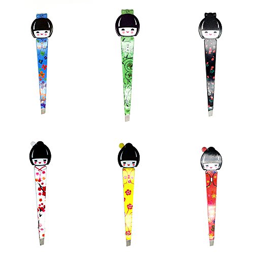 Pinkiou Cosmetic Tweezers Cute Beautiful Girl Doll Eyebrow Make Up Tweezers Japanese Geisha Style (Pack of 6 )