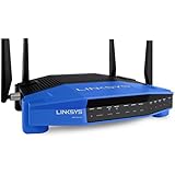 Linksys WRT1900ACS Dual-Band Wi-Fi Router mit 1,6-GHZ-Prozessor (1 USB 3.0-Anschluss, 1 eSATA-/USB-2.0-Anschluss, 1 Gigabit-WAN-Anschluss, 4 Gigabit-LAN-Anschlüsse) Schwarz, Blau