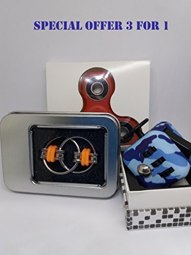 FB1™ FINGER SPINNER FIDGET TOY and BONUS Fidget CUBE and CHAIN ADHD Toys Stress Relief Focus Autism ADD For Kids Adult Focus Durable High Speed Bearings NON 3D Printed (Red)