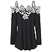 Produktbild XXYsm Damen Tops Damen Kurzarm Oberteile Spitze Lose Frauen Spitzenbluse Schulterfrei T-Shirt Sommer Bluse Spitze Applique Kalte Schulter (Schwarz-Langarm, L)