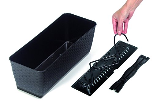 Pflanzkasten im Rattan Design mit integriertem Wasserspeicher und Halterungen aus Metall für Geländer aller Art oder zum Aufstellen, Maße B 50 x H 17,2 x T 17,4 cm, Farbe Anthrazit - 3