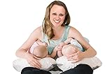 Twinki Zwillingsstillkissen (grau) optimal für das gleichzeitige Stillen von Zwillingen mit Rückenünterstützung und Anschnallgurt