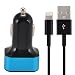 Produktbild Innovatives Auto Ladeset mit 3 USB KFZ-Adapter blau / schwarz & extra kurzem 0,2 Meter Ladekabel schwarz Daten Kabel 8 Pin für iPhone 5, 5S, 6, 6 Plus, iPad Mini, 2, 3, iPad Air, 2, iPod Touch, Nano - IOS8 - von OKCS