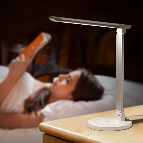 TaoTronics 12W Schreibtischlampe LED Tischleuchte 5 Farb- und 7 Helligkeitsstufen dimmbar Touchfeldbedienung USB-Anschluss für Aufladung des Smartphones Weiß - 8