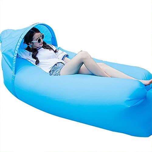 JINYJIA Lazy Lounger Sleeping Bag, Portable Outdoor Indoor Air Sleep Sofa Laybag Couch Bed, Nylon Waterproof Collapsible, Beanbag for Lounging, Summer Camping, Beach, Fishing (Sky Blue)