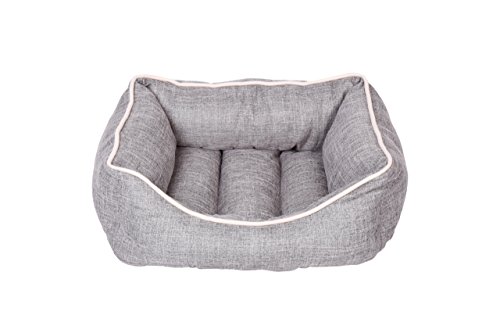 Dream Paws Complimentary Comfortable Pet/Dog/Animal Classic Design Cosy Plus Inner Cushion High Density Non-Slip Base Washable Box Bed, Small/Medium, Grey