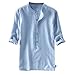 Produktbild Luckycat Herren Leinenhemd Henley Freizeithemd 3/4 Ärmellänge & Kurzarm Regular Fit Kragenloses Shirt Herren Leinenhemd leinen Shirt Langärmelig Hemden mit Stehkragen Kurze Knopfleiste Slim fit Herren