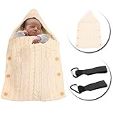 MiniGreen Bébé Couvertures D'emmaillotage Avec Boutons Sac De Couchage Tricotée Pour Fille Garçon Enveloppe Gigoteuses Nids D'ange Nouveau-né 0-12 Mois Et Crochet De Poussette, Beige