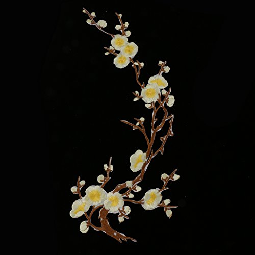 1Pcs Plum Blossom Blumen-Stickerei-Spitze Aufnäher Aufbügler Applikation Applique Bügelbilder Flicken Embroidered Iron on Patches (Gelb 3) - 9