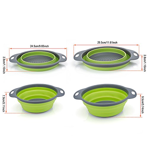 Faltbarer Seiher, Diealles 2 Stück Faltbare Abtropfsieb Silikon Faltbarer Nudelsieb Faltbar Silikon Filter Gemüse Frucht Korb Für Küchenzubehör Set (Grün) - 2