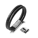 ESTILO - El brazalete negro para hombres es el accesorio perfecto para completar tu atuendo. Su diseño simple y elegante con el cuero trenzado atrae a los ojos curiosos