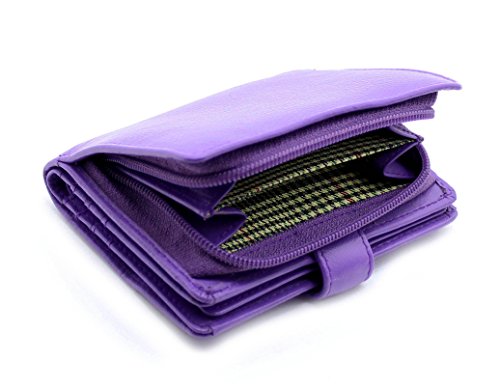Ladies Genuine Leather Wallet Purse With Side Secure Zip Coin Pocket & ID Window Gift Boxed By Starhide #5530 (Purple)