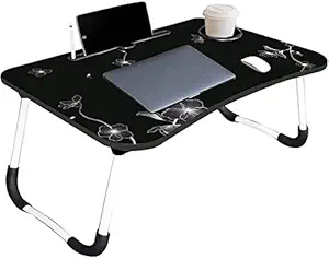 ampragrhd 'Foldable Bed Study Table Portable Multifunction Laptop-Table Lapdesk for Children Bed Foldabe Table Work Office Home with Tablet Slot & Cup Holder Bed Study Table-> (Black Flower)