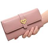 KERVINZHANG Liebe Herzförmige Hohl Metall Dekorative Multicolor Leder Lange Kurze Eine Brieftasche Männer Und Frauen Allgemeine Hand Telefonkarte Paket Tasche (Color : Pink)
