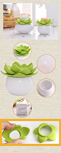 EQLEF® Hot Chic Lotus Flower Cotton Bud Halter Zahnstocher Fall Wattestäbchen Box Vase Dekor mit Abdeckung (Grün) - 4