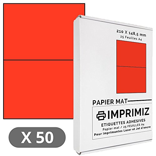 50 etiquetas adhesivas color rojo a 210 X 148 5 mm 2 unidades hoja de
25 l minas de papel adhesivo de colores tama o A4 para impresi n de
inyecci n de tinta y l ser