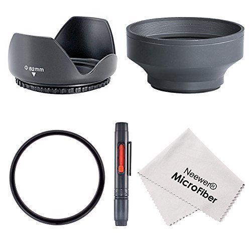Neewer® 52 mm accesorio Kit para Nikon D7100 D7000 D5300 D5200 D5100 D5000 D3300 D3200 D3100 D3000 D90 D80 Cámaras réflex digitales – incluye: tulipán parasol + plegable Parasol de goma + UV lentes de...