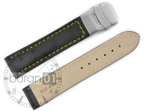 Original von Buran01.com Uhrenarmband mit Sicherheitsfaltschliee schwarz Gelbe Naht 20mm Original von Buran01.com Uhrenarmband mit Sicherheitsfaltschliee schwarz Gelbe Naht 20mm