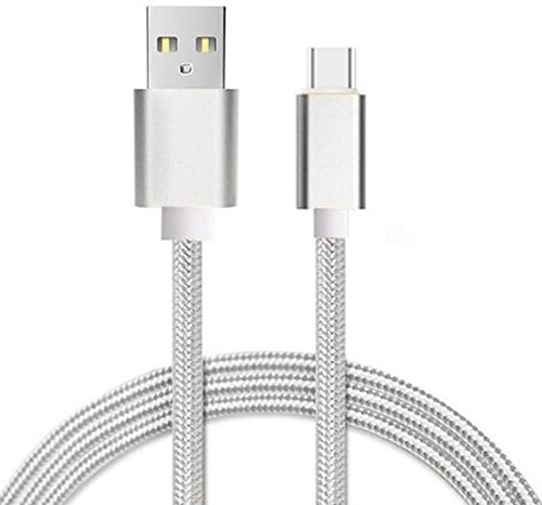 I-Sonite Silver Premium Quality [ 1 METER ] USB TYPE C Cable Nylon Braided Fast Charging and Data Transfer Cable For Nokia 7 plus