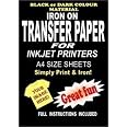 Inkjet Printable Iron On T Shirt &amp; Fabric Transfer Paper for Dark ...
