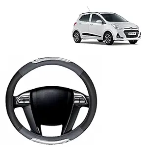 RD Universal Car Racing Steering Wheel Cover Compatible for Compatible for Hyundai i10 (Grey, Black, Leatherite)