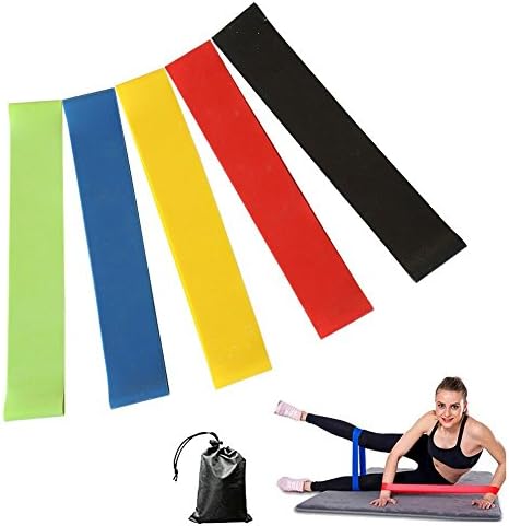 GABBREIN Set of 5 Resistance Loop Band Home Fitness Exercise Bands for Workout EGuide &amp; Online Video Pilates Yoga Rehab