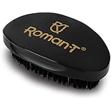 Roman-T Men’s Hair and Beard 360 Wave Brush w/Medium-Soft Boar Bristles | Curved, Ergonomic Wood Craftsmanship | Natural Scalp and Facial Hair Exfoliator | Ethnic Use | Elegant Storage Box