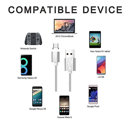 [Die neue Version]Magnet USB C Kabel auf USB 3.0 A- Lebenslange Garantieserie -TUOYA Magnetisches USB-C Ladekabel- Fast Charging-Magnetisches Type C Ladekabel Kabel – Type C Datenkabel Hochwertig mit LED Statusanzeige für Android Smartphones OnePlus 3 Huawai Mate Honor Google Pixel Nexus HTC Xperia Samsung Galaxy Type-C-Geräten (2*Pack Silber) - 6