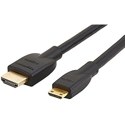 AmazonBasics - Cable adaptador Mini HDMI a HDMI (estándar 2.0, vídeo 4K a 60 Hz, 2160p y 48 bit/px, compatible con Ethernet, 3D y ARC, 1,8 m)