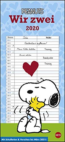 Peanuts Planer Wir zwei. Wandkalender 2020. Monatskalendarium. Spiralbindung. Format 16 x 34,7 cm